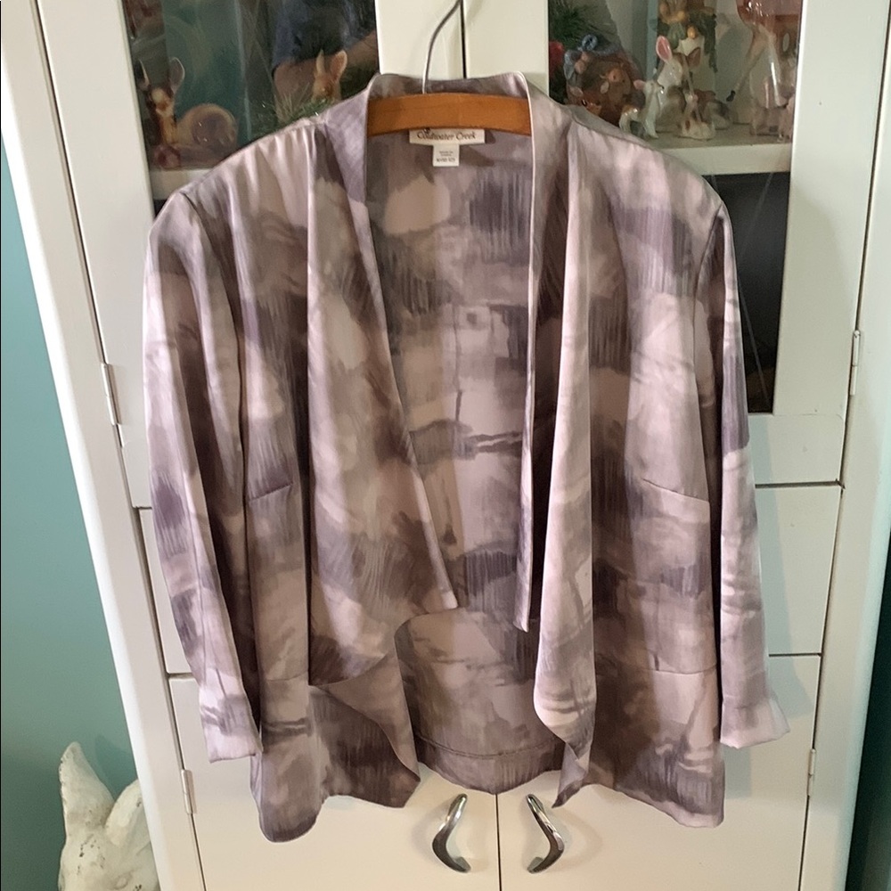 Coldwater Creek Lavender Gray Watercolor Open Front Jacket